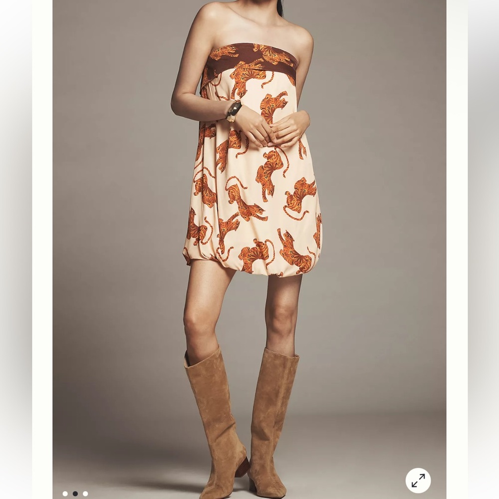 FARM RIO Tiger Bubble Mini Dress  Strapless Back Bow Size‎ XL NWT